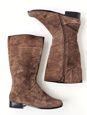Classique Brown Suede Knee High Boots Women 8.5M Low Heel Zip